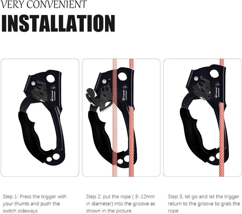 CAMNAL UIAA & CE Certified Hand Ascender for 8–13mm Rope, Rope Clamp for Rock Climbing, Tree Climbing, Arborist, Rappelling Gear – Left/Right Hand - Image 4